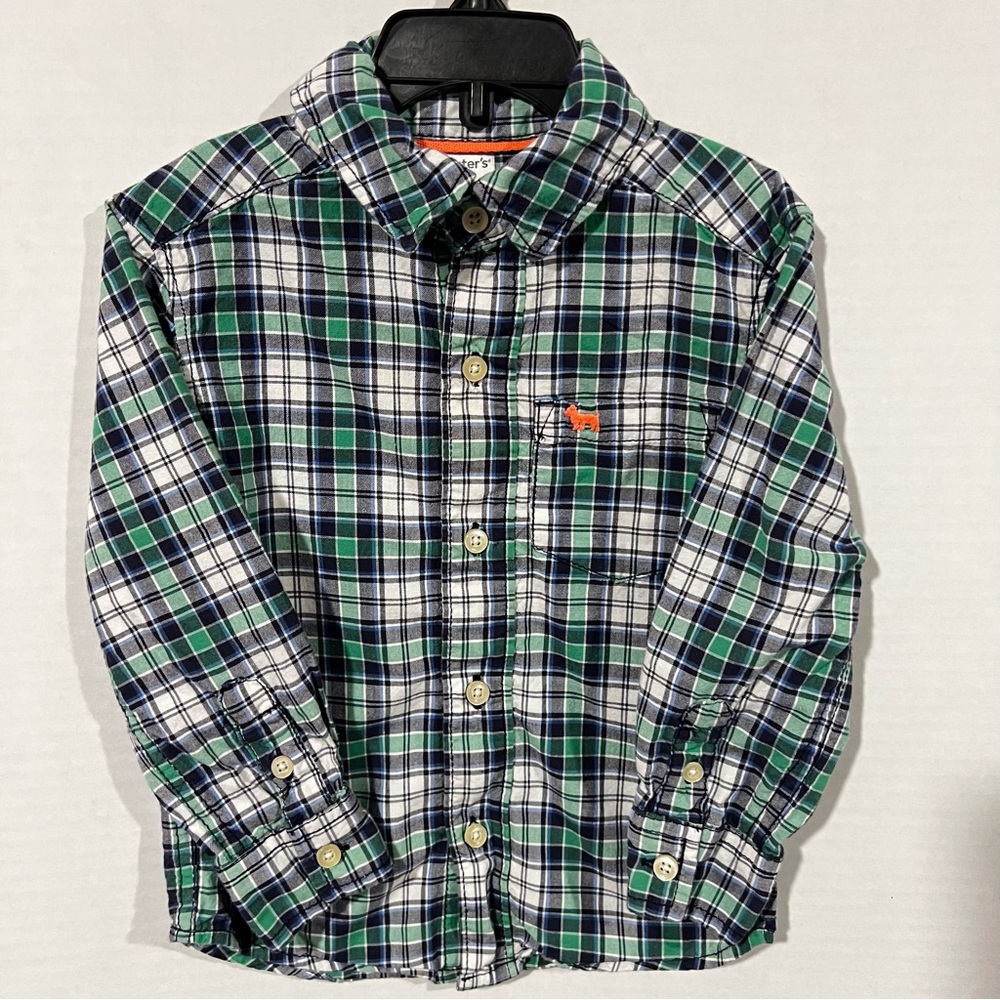Carter's 2T Boys Green And Blue Plaid Button Down Shirt